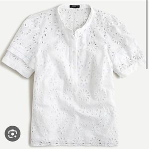 J. Crew puff sleeve popover top eyelet white Blouse S